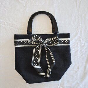 Tiannl Tote Black White Handbag Handles & Bow Purse Bag Satchel Ribbon Preppy